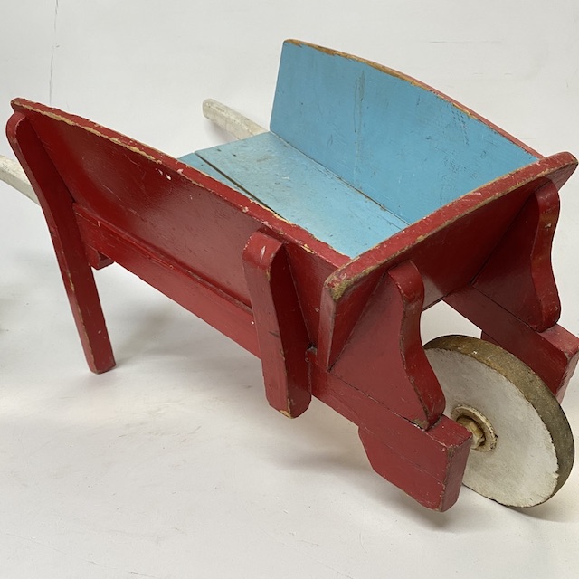 WHEELBARROW, Vintage Child's Size Painted Red Blue
